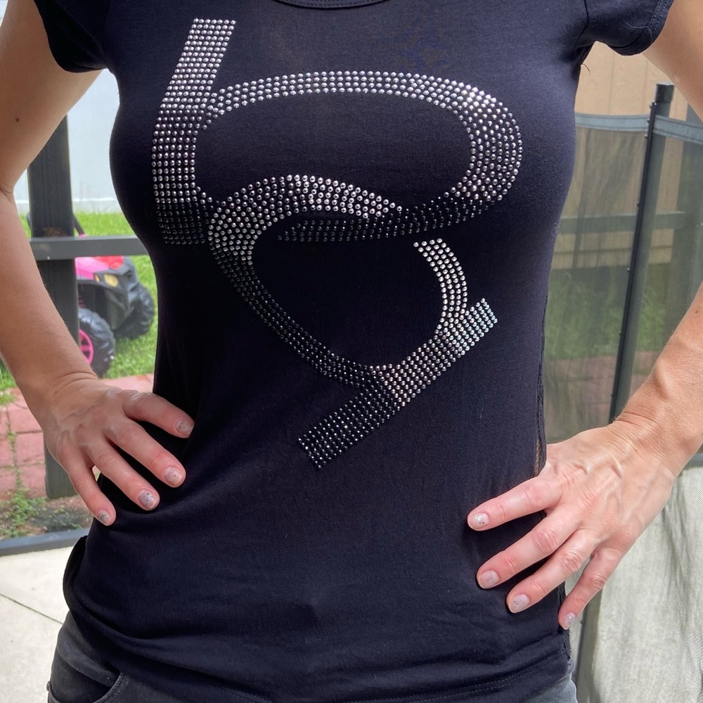 Bebe Lace Back Studded Double B Logo Top T-Shirt S